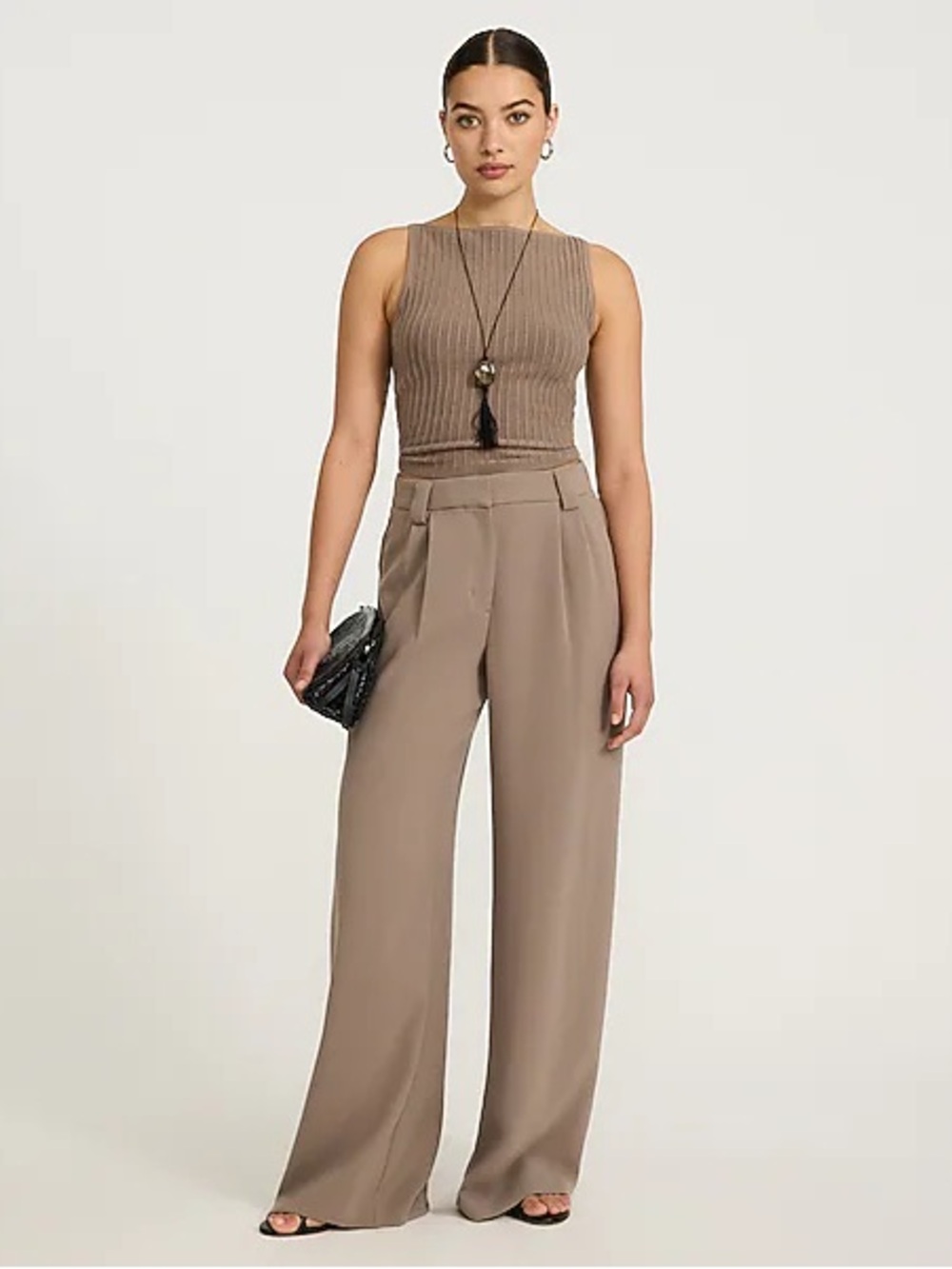 Express Taupe Wide-Leg High-Waist Trousers NWT